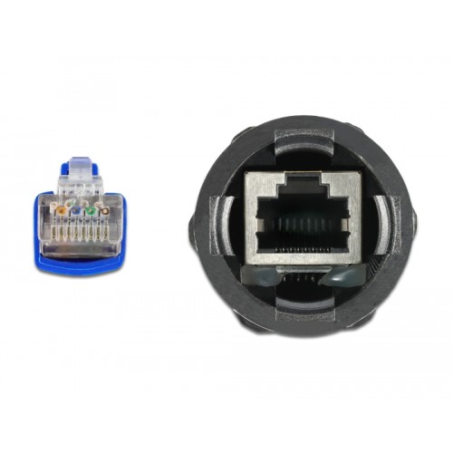 Delock Cable RJ45 plug to RJ45 jack Cat.6 waterproof with cable gland and bend protection