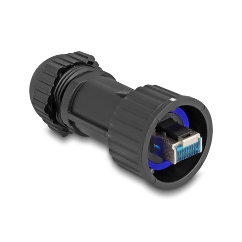 Delock RJ45 plug field-assembly Cat.6A with feed-through coupler suitable for item 67047 and 67048 IP68 dust and waterproof blac
