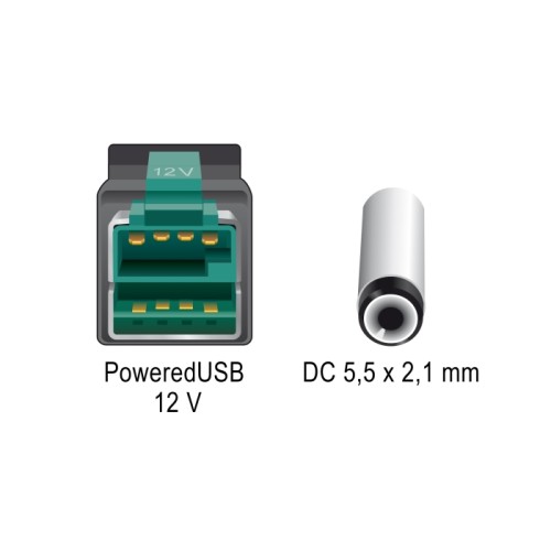Delock PoweredUSB cable male 12 V to DC 5.5 x 2.1 mm male angled 3 m