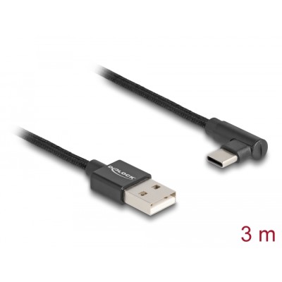 Delock USB 2.0 Cable Type-A male to USB Type-C™ male angled 3 m black