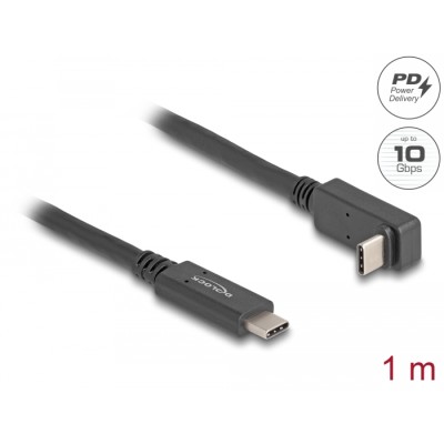 Delock USB 10 Gbps Cable USB Type-C™ male to Type-C™ male angled up / down 1 m 4K PD 60 W with E-Marker