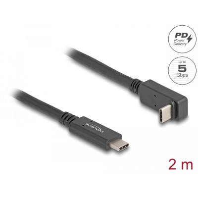 Delock USB 5 Gbps Cable USB Type-C™ male to Type-C™ male angled up / down 2 m 4K PD 60 W with E-Marker