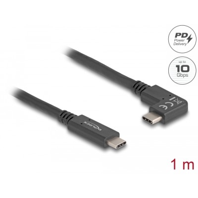 Delock USB 10 Gbps Cable USB Type-C™ male to Type-C™ male angled left / right 1 m 4K PD 60 W with E-Marker