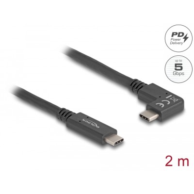 Delock USB 5 Gbps Cable USB Type-C™ male to Type-C™ male angled left / right 2 m 4K PD 60 W with E-Marker