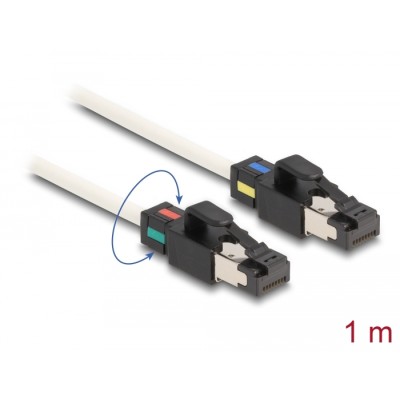 Delock Network Cable RJ45 plug to plug Cat.6A S/FTP with rotatable colour clips 1 m white