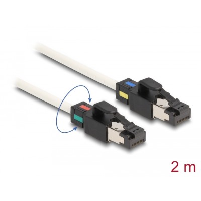 Delock Network Cable RJ45 plug to plug Cat.6A S/FTP with rotatable colour clips 2 m white