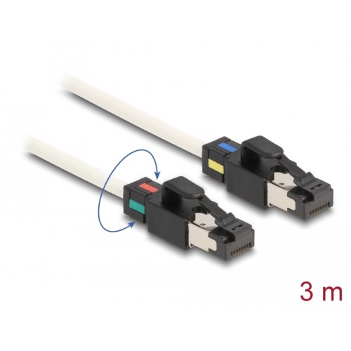 Delock Network Cable RJ45 plug to plug Cat.6A S/FTP with rotatable colour clips 3 m white