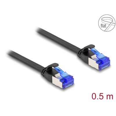 Delock RJ45 Flat Patch Cable plug to plug Cat.6A flexible 0.5 m black
