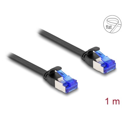 Delock RJ45 Flat Patch Cable plug to plug Cat.6A flexible 1 m black