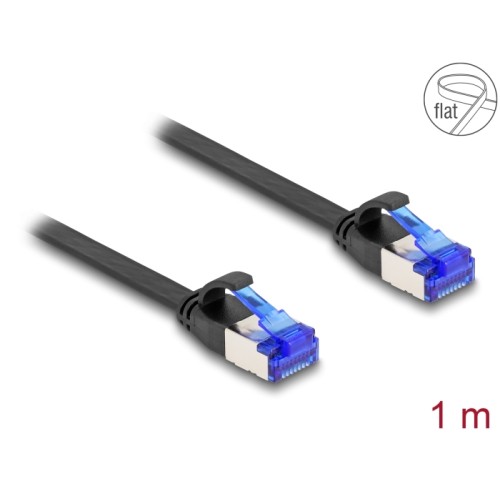 Delock RJ45 Flat Patch Cable plug to plug Cat.6A flexible 1 m black