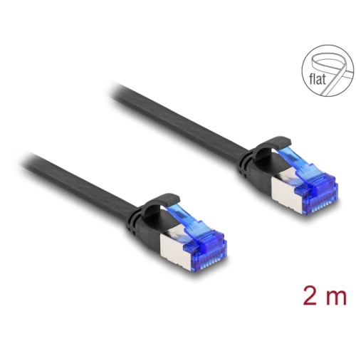 Delock RJ45 Flat Patch Cable plug to plug Cat.6A flexible 2 m black