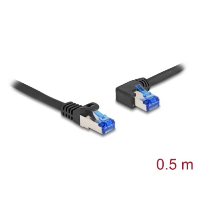 Delock RJ45 Network Cable Cat.6A S/FTP straight / left angled 0.5 m black