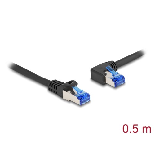 Delock RJ45 Network Cable Cat.6A S/FTP straight / left angled 0.5 m black