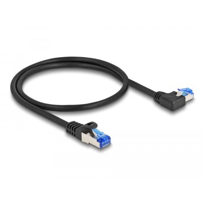 Delock RJ45 Network Cable Cat.6A S/FTP straight / left angled 0.5 m black 2