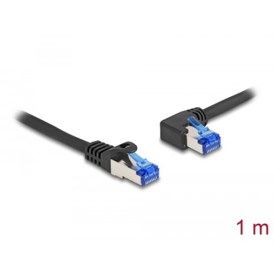 Delock RJ45 Network Cable Cat.6A S/FTP straight / left angled 1 m black