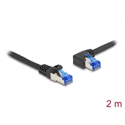 Delock RJ45 Network Cable Cat.6A S/FTP straight / left angled 2 m black