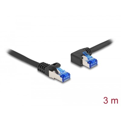 Delock RJ45 Network Cable Cat.6A S/FTP straight / left angled 3 m black