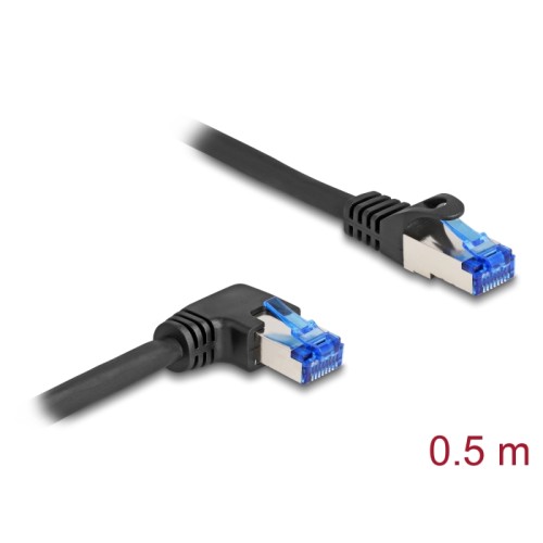 Delock RJ45 Network Cable Cat.6A S/FTP straight / right angled 0.5 m black