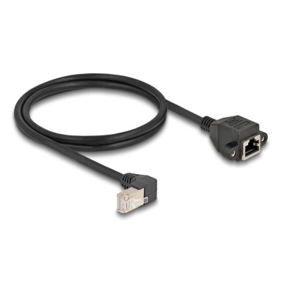 Delock Network Extension Cable S/FTP RJ45 plug 90° angled to RJ45 built-in jack Cat.6A 1 m black 2