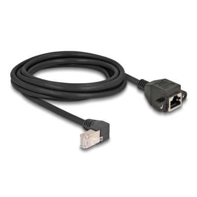 Delock Network Extension Cable S/FTP RJ45 plug 90° angled to RJ45 built-in jack Cat.6A 3 m black 2