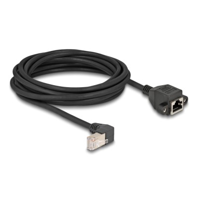 Delock Network Extension Cable S/FTP RJ45 plug 90° angled to RJ45 built-in jack Cat.6A 5 m black 2