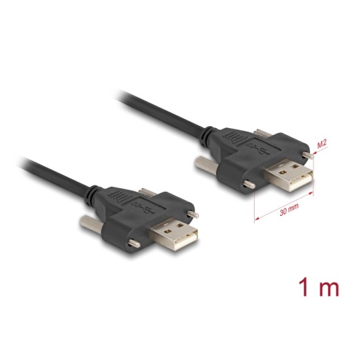 Delock USB 2.0 Cable Type-A male to male with screw distance 30 mm 1 m black