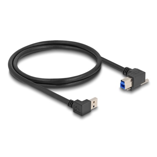 Delock USB 5 Gbps Cable USB Type-A male 90° downwards angled to USB Type-B male with screw 90° right angled 1 m black