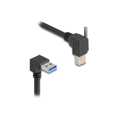 Delock USB 5 Gbps Cable USB Type-A male 90° downwards angled to USB Type-B male with screw 90° right angled 1 m black