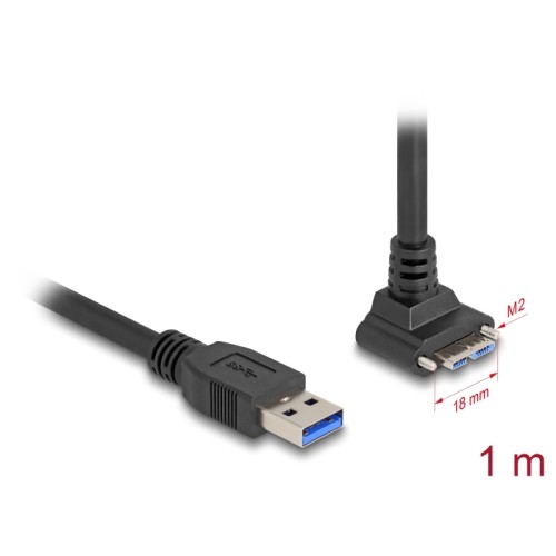 Delock USB 5 Gbps Cable USB Type-A male straight to USB Micro-B male with screw distance 18 mm 90° upwards angled 1 m black