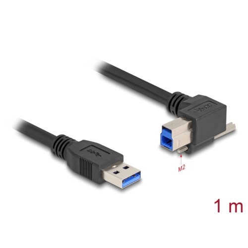 Delock USB 5 Gbps Cable USB Type-A male straight to USB Type-B male with screw 90° right angled 1 m black