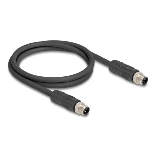 Delock M12 Cable L-coded 4 pin male to male PUR suitable for drag chains 1 m black
