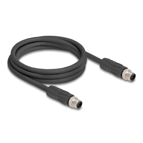 Delock M12 Cable L-coded 4 pin male to male PUR suitable for drag chains 2 m black