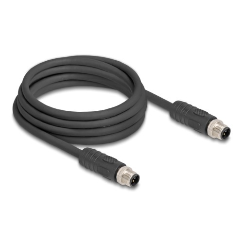 Delock M12 Cable L-coded 4 pin male to male PUR suitable for drag chains 3 m black