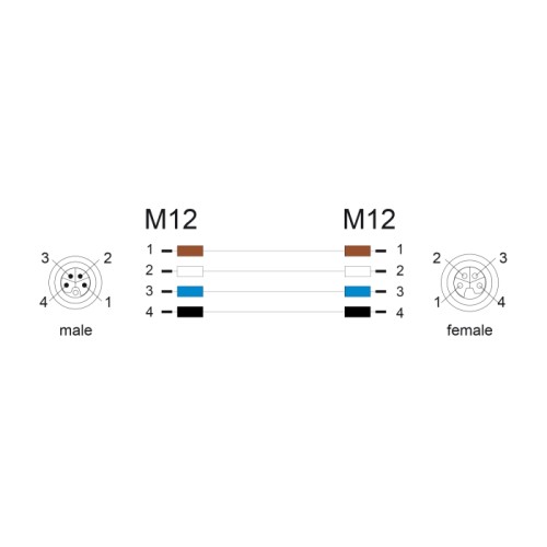 Delock M12 Cable L-coded 4 pin male straight to female right angled PUR suitable for drag chains 2 m black