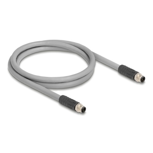 Delock M12 Cable L-coded 5 pin male to male PUR suitable for drag chains 1 m grey