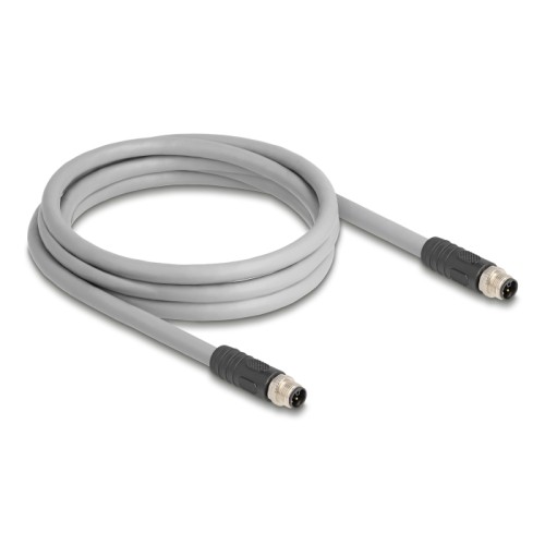 Delock M12 Cable L-coded 5 pin male to male PUR suitable for drag chains 2 m grey