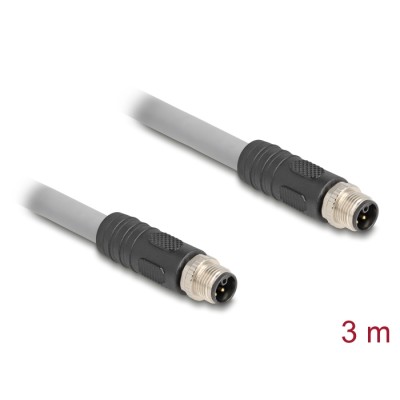 Delock M12 Cable L-coded 5 pin male to male PUR suitable for drag chains 3 m grey