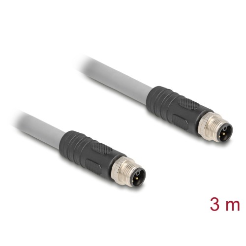 Delock M12 Cable L-coded 5 pin male to male PUR suitable for drag chains 3 m grey