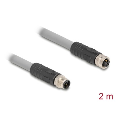 Delock M12 Cable L-coded 5 pin male to female PUR suitable for drag chains 2 m grey