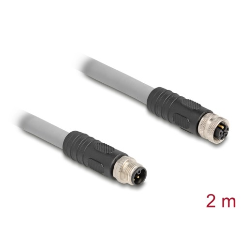 Delock M12 Cable L-coded 5 pin male to female PUR suitable for drag chains 2 m grey
