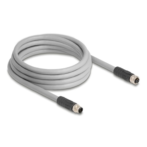 Delock M12 Cable L-coded 5 pin male to female PUR suitable for drag chains 3 m grey