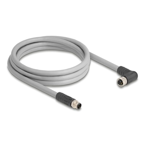 Delock M12 Cable L-coded 5 pin male straight to female right angled PUR suitable for drag chains 2 m grey