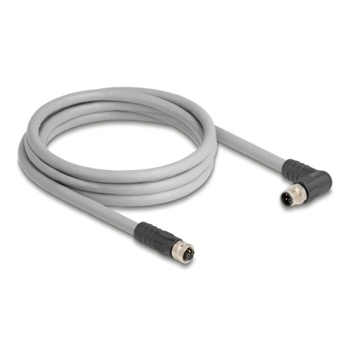 Delock M12 Cable L-coded 5 pin male right angled to female straight PUR suitable for drag chains 2 m grey
