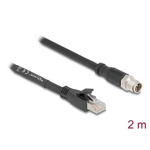 Delock M12 Cable X-coded 8 pin male to RJ45 plug Cat.5e S/FTP flexible 2 m black