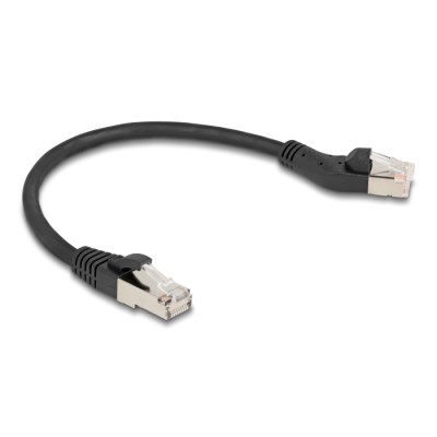 Delock RJ45 Network Cable Cat.6A S/FTP plug 45° left angled to plug straight 0.25 m black 2