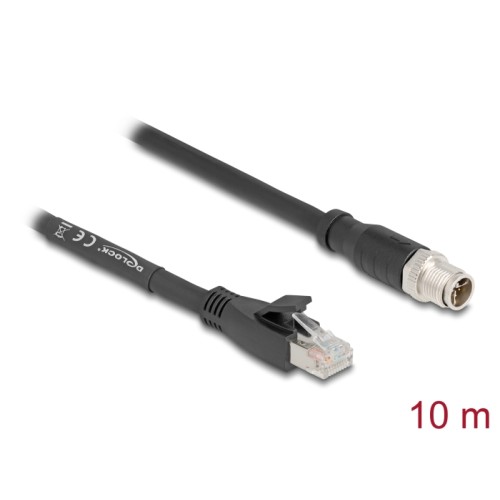 Delock M12 Cable X-coded 8 pin male to RJ45 plug Cat.5e S/FTP flexible 10 m black