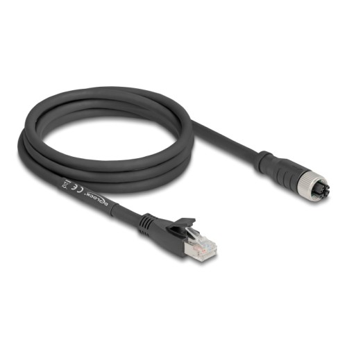 Delock M12 Cable X-coded 8 pin female to RJ45 plug Cat.5e S/FTP flexible 2 m black
