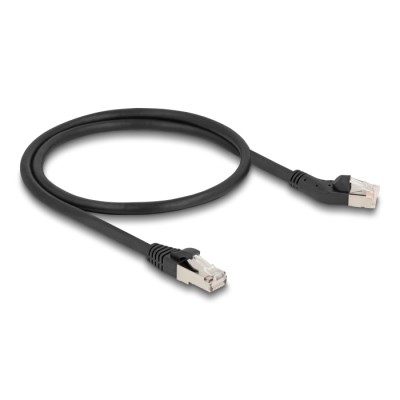 Delock RJ45 Network Cable Cat.6A S/FTP plug 45° left angled to plug straight 0.5 m black 2