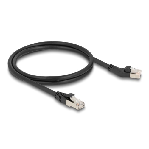 Delock RJ45 Network Cable Cat.6A S/FTP plug 45° left angled to plug straight 1 m black