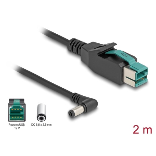 Delock PoweredUSB cable male 12 V to DC 5.5 x 2.5 mm male angled 2 m